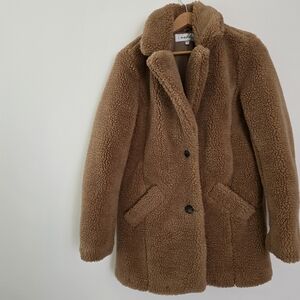 Sebby Teddy Sherpa Long Over Coat Womens S Tan Brown Boho Western Chic